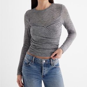 NWT Express Fitted Light Weight Crew Neck Wrap Front Tee heather gray size xl